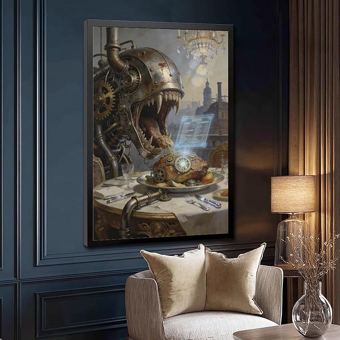 Framed Steampunk Fantasy Wall Art for Living Room And Dining Room Vintage Industrial Decor 24x36in