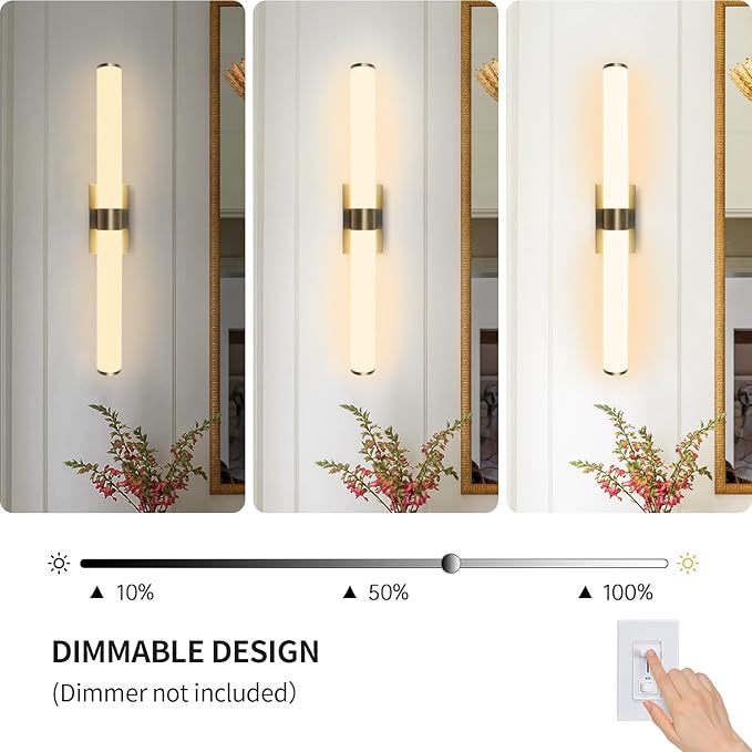 Kalium 33in Modern Wall Sconces, Dimmable Bathroom Vanity Lights, 3000K Warm White LED Indoor Sconces Lighting for Bathroom, Stairs, Living Room, Bedroom. Hardwired.