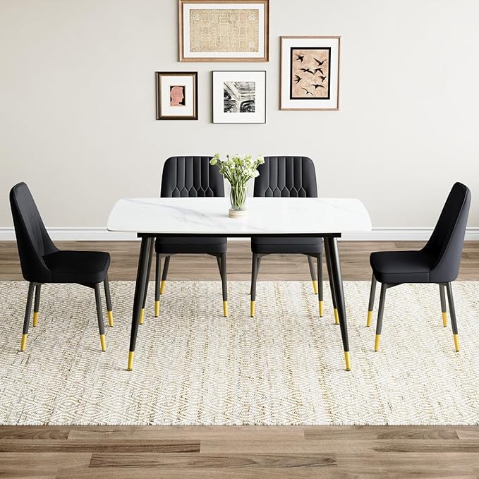 50'' Dining Table Set for 4, Dining Room Sets for 4, Sintered Stone Dining Table Chairs Set of 4, Easy to Assemble，Suitable for Small Spaces