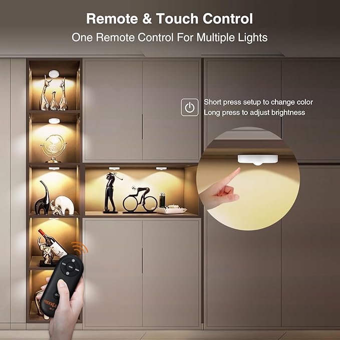 Puck Lights with Remote Control Rechargeable,Wireless Under Cabinet Lighting,2000mAh Battery Operated Tap Push Touch Light,Stick On Lights for Counter,Shelf,Bookcase (White, 5 Pcs)