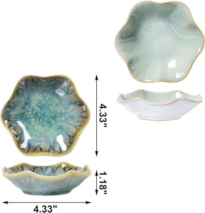 2Pcs Ceramic Jewelry Dish - Lotus Leaf Shape, for Ring Holder Necklace Small Key, Suitable for Mother Friend Sister, Gifts for Women, Cute Plate Trinket Tray, Home Decor (Crystal Green & Green)