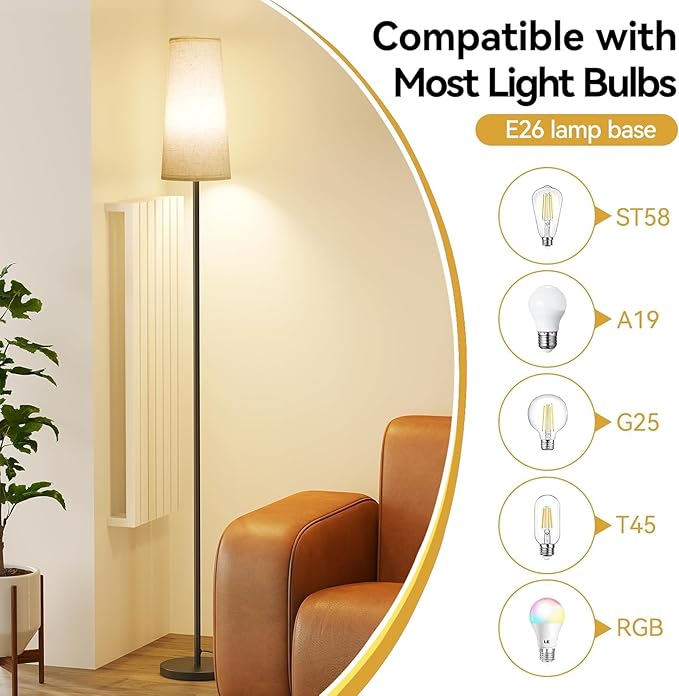 SUNMORY Floor Lamps for Living Room/Bedroom/Office, Standing Lamp with 9W LED Bulb, 3 Color Temperature 61'' Tall Lamp, Suitable for Modern/Boho/Farmhouse and Other Home Decor Styles