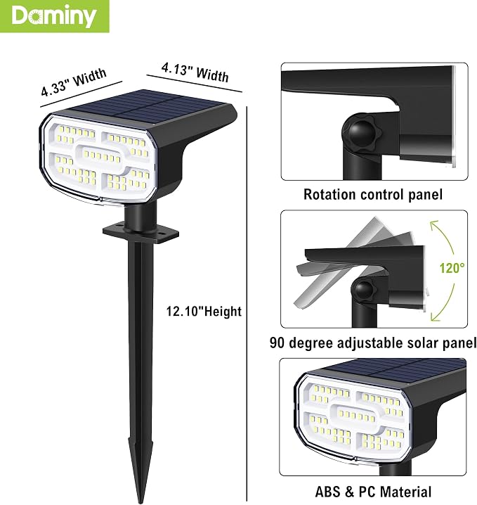 DAMINY Color Changing Solar Spot Lights 9 Lighting Modes,Outdoor Waterproof IP65,Multicolor RGB Spotlight for Gardens,Porches,Landscape,Yard Deconrations-8 Pack