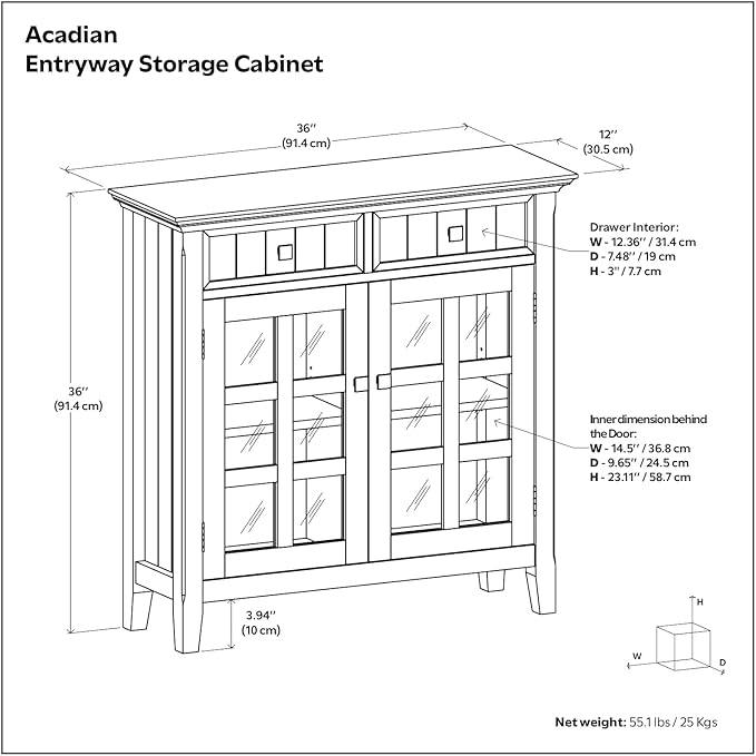 SIMPLIHOME Acadian Solid Wood 48 inch Wide Storage Bench that Seats 2 and 36 inch Wide Storage Cabinet in Distressed Grey for the Living Room, Entryway, and Family Room, Transitional Style