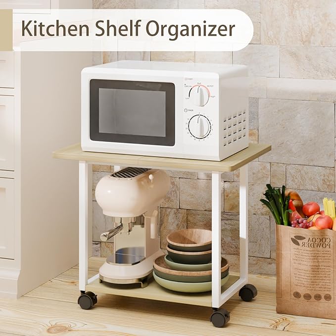 MARTY 22"x15.75" Large Under Desk Printer Stand with Storage Shelf 2-Tier Rolling Printer Cart with Wheels Printer Table for Home Office Heavy Duty Storage Rack for Scanner Fax Machine, Maple