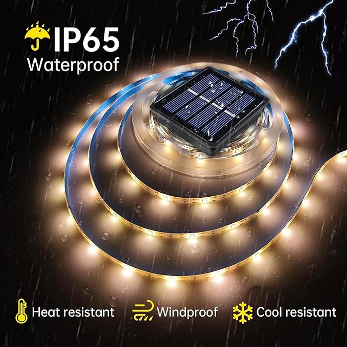 Solar Rope Lights Outdoor Waterproof 10FT Cuttable Solar Strip Light Dusk to Dawn with 8 Modes Tape Decorative Lighting for Outside,Sign, Stair, Step, Yard, 2 Pack