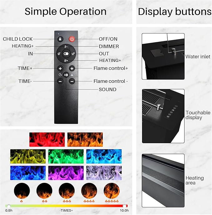39.3" 3D Water Vapor Electric Fireplace Heater - Humidifier Function,Smart APP/Remote Control,Colorful Realistic Flame, Decorative Steam Atomizing Fireplace for Home, Office, Hotel & Restaurant
