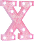 Pink Marquee Light Up Letters, Glitter Alphabet LED Letter Lights for Pink Birthday Party Decorations, Battery Operated Letter Sign for Girls Room Vanity Table Decor, Cool White Lights Letter X