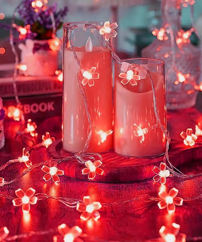 Cherry Blossom Flower String Lights, 100 led 33 feet 8 Mode Plug in Fairy Lights for Valentine's Day, Wedding, Birthday Party, Christmas Easter Tree Hanging Decorations (Red)
