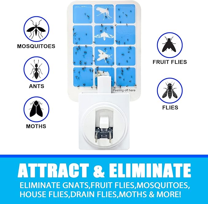Blue Light Bug Catcher Indoor Plug in, Gnat Traps for House, Indoor Fly Trap for Fruit Fly, Moth and Mosquito, Flying Insect Catcher, 4 Device+8 Refills