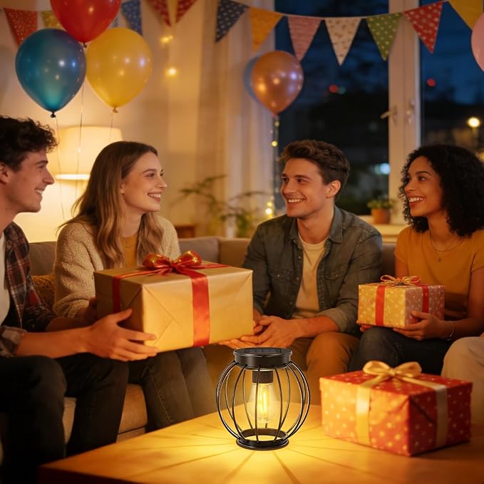 Outdoor Solar Lanterns, Waterproof Metal Hanging Lights with Warm White LED, Auto On/Off, Upgraded Brighter Decorative Lanterns for Garden Patio Yard Porch, Gifts for Women Mom, 4 Pack