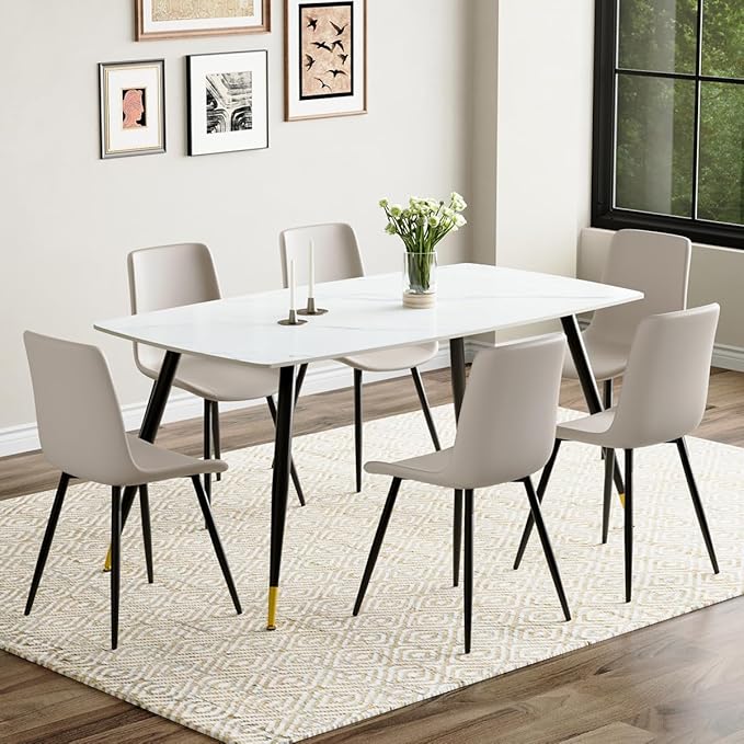 Dining Room Table Set for 6, Dining Table Set for 6 with Chairs, Sintered Stone Dining Set for 6, Easy to Assemble
