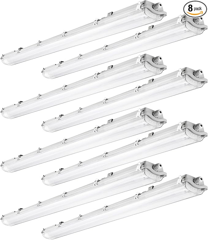 BRILLIHOOD 4Ft LED Vapor Tight Light Fixtures, 48W, 4200LM, 6500K Bright White, Clear Cover, IP65 Waterproof Vapor Proof Lights for Car Wash, Garage, Walk in Freezer, Indoor Outdoor Lighting, 8-Pack