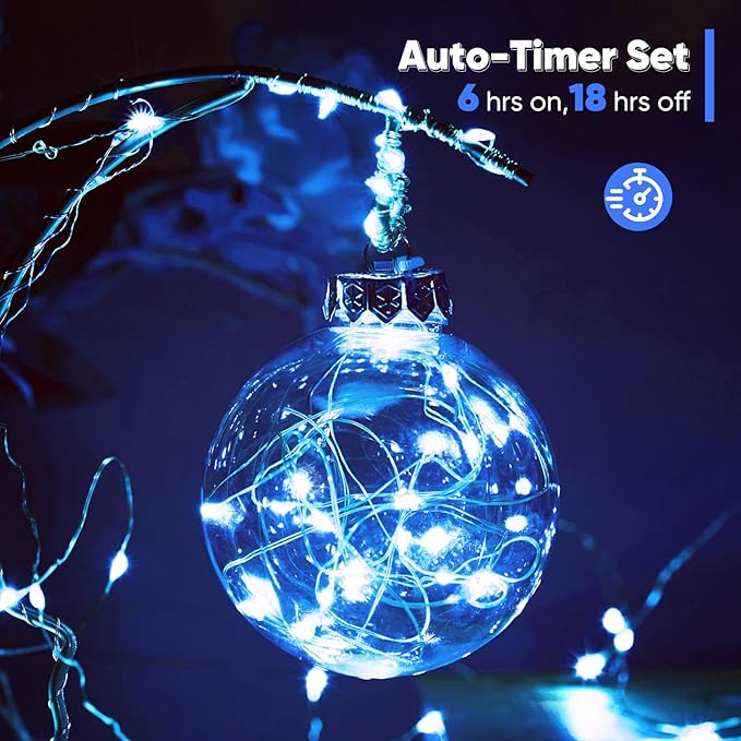 4 Pack 32.8 Ft. Battery Operated Outdoor String Lights with Remote & Timer, LED Blue Fairy Lights, Waterproof Twinkle Lights for Bedroom, Dorm, Mason Jar, Wedding, Party, Christmas