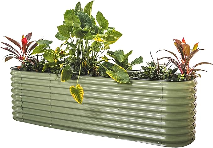 Vego garden 26" Extra Tall Raised Garden Bed Kits, 9 in 1 Modular Raised Planter Box for Vegetables Flowers Fruits Oval Metal Raised Garden-Olive Green