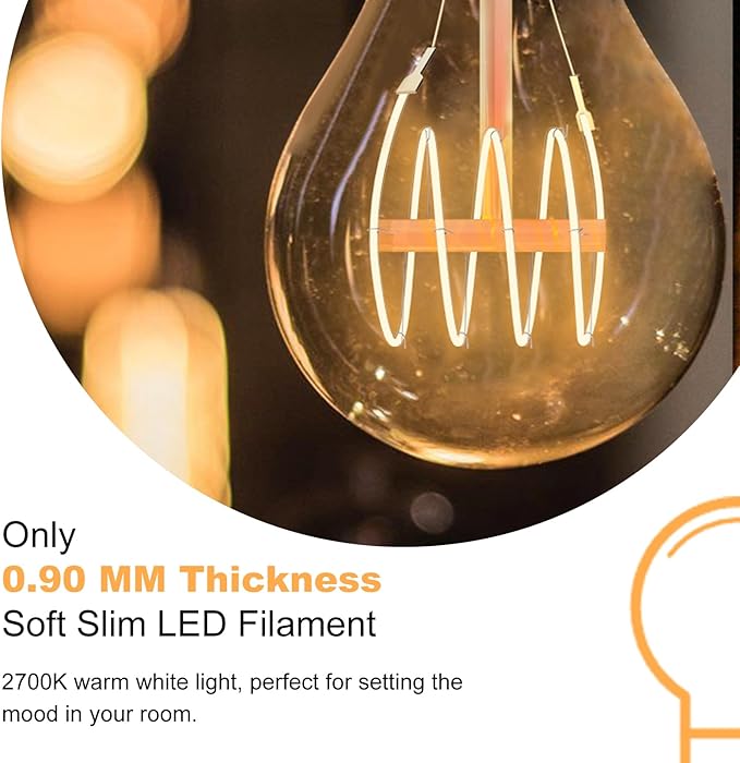 A19 Vintage LED Edison Bulbs 60 Watt, 4-Pack Dimmable E26 A19 6W LED 2700K Warm White Light Bulbs, E26 Base 6W Equal 60W A19/A60 Decorative Amber Light Bulb, 500LM (Upgrade Version)