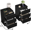 Nightstand Set of 2, 26" H with Hidden Drawer, Bedside Table with Charging Station, 4 Drawers, Modern Night Stand for Bedroom, Black