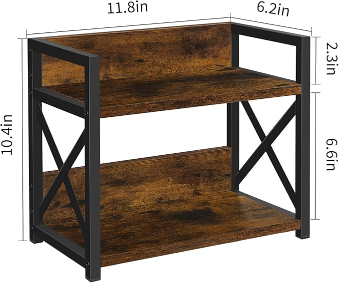 YINMIT Countertop Shelf Organizer,Coffee Bar Accessories,Spice Rack,Coffee Counter Shelf,2 Tier Coffee Organizer Station for Mugs,Cups,Cream,Syrup(Rustic Brown, Small)