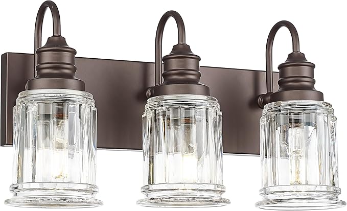 3 Light Bathroom Vanity Light - HWH Bathroom Lights Over Mirror Farmhouse Vanity Sconce Wall Lighting with Bell-Shaped Clear Glass, Oil-Rubbed Bronze Finish, 5HZG106B-3W ORB
