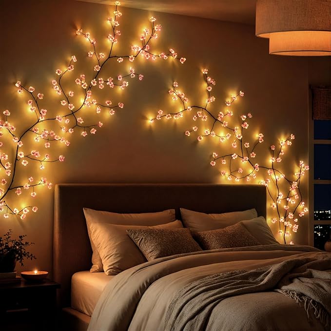 Drawelry LED Willow Vines Light, DIY Enchanted Wall Decoration Vine Flower Lights, Creative Wall Bedrooms Decor Christmas Home Gift for Family (72 Lights(5.3ft))