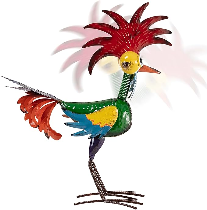 Alpine Corporation | 18" Tall Wacky Metal Rooster Yard Statue – Colorful Indoor/Outdoor Farm Animal Décor for Garden, Patio, Lawn, or Porch