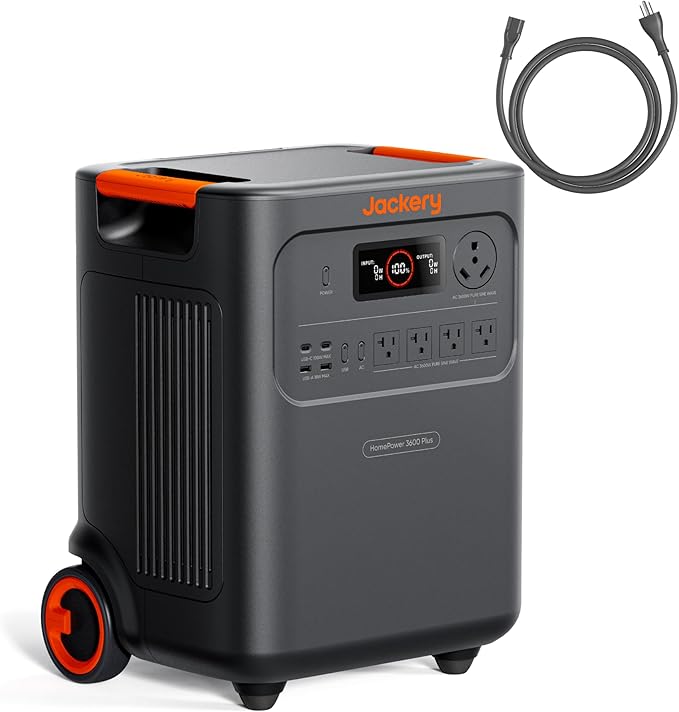 Jackery HomePower 3600 Plus Portable Power Station with AC Cable, 3600W AC Output, 3584Wh LFP Solar Generator, Expandable up to 21kWh, Essential Home Backup for Home Use (Solar Panel Optional)