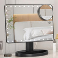 FUNTOUCH Large Lighted Makeup Mirror with Lights, Light Up Mirror with Small 10x Magnification for Desk, 360°Rotation Touch Screen,Brightness Adjustable Tabletop Cosmetic Vanity Make Up Mirror