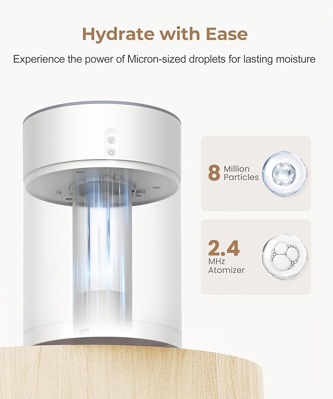 Abolee Humidifiers for Bedroom 4.5L Cool Mist with Essential Oil Diffuser, Humidifier Large Room, 24dB Quiet Air Humificador fit Baby Nursery & Plants, 360° Adjustable, Easy Fill & Cleaning (White)