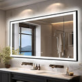66x36 LED Lit Bathroom Mirror - Black Framed, Front and Backlit LED Mirror, Anti-Fog Bathroom Mirror with Lights, 3 Colors Stepless Dimmable Mirror, Touch Sense (Horizontal/Vertical)