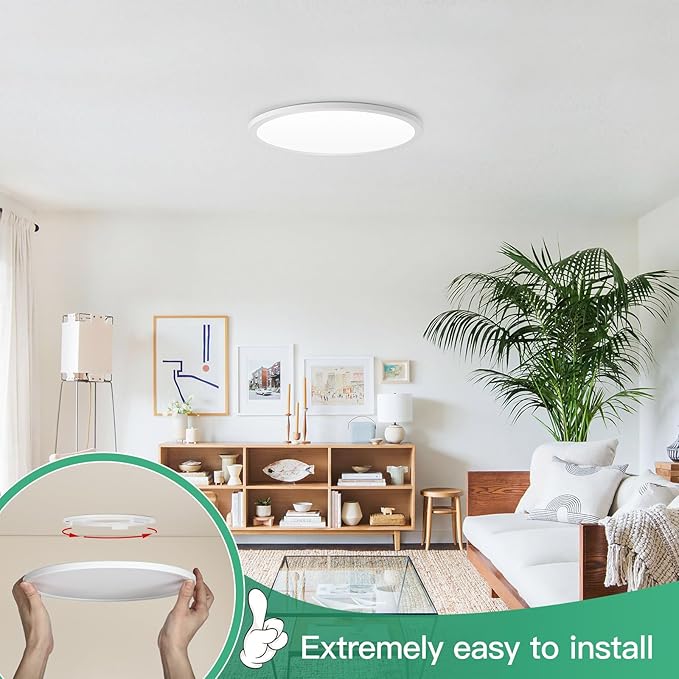 Brightever 9 Inch Flush Mount LED Ceiling Light Fixture, 5-in-1 CCT 2700K/3000K/4000K/5000K/6500K Selectable, 180W Equivalent, 2200LM Super Slim 18W LED Ceiling Lights for Living Room, Porch, 4 Packs