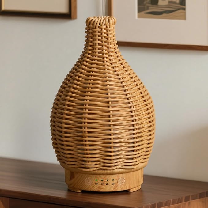 Boho Essential Oil Diffuser for Home -150ml Ultrasonic Fragrance Diffuser Humidifier Whisper Quiet Timer Setting 7 LED Colors Changing Lights for Home Office Decor & Gift (Handwoven)