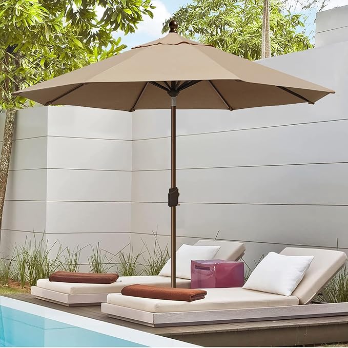 EliteShade USA 10-Year-Non-Fading 10Ft Market Umbrella Patio Umbrella Outdoor Table Umbrella with Ventilation, Heather Beige