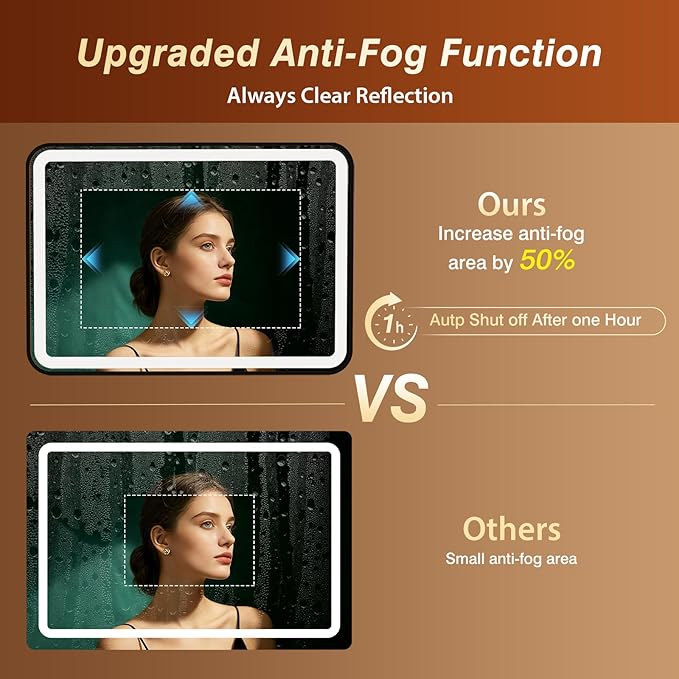 32x55 Inch LED Bathroom Mirror with Black Frame,Front and Backlit Vanity Mirror,Tempered Glass,Stepless Dimmable Wall Mirrors with Anti-Fog, 3 Colors, Memory, Waterproof, LED Smart Bathroom Mirror