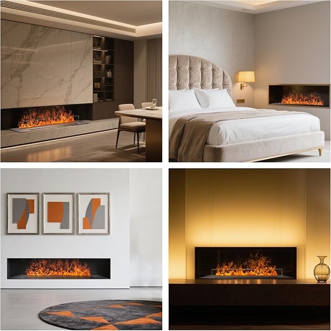70.9" 3D Water Vapor Electric Fireplace Heater - Humidifier Function,Smart APP/Remote Control,Colorful Realistic Flame, Decorative Steam Atomizing Fireplace for Home, Office, Hotel & Restaurant