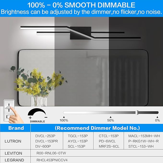 SOLFART Bathroom Lighting Fixtures Over Mirror 40 Inch Dimmable Matte Black Vanity Lights Modern Bathroom Light