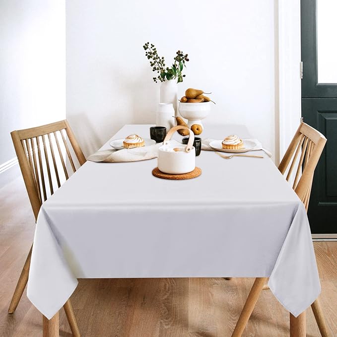 sancua 2 Pack White Tablecloth 54 x 78 Inch, Rectangle 4 Feet Table Cloth - Stain and Wrinkle Resistant Washable Polyester Table Cover for Dining Tables, Buffet Parties and Camping