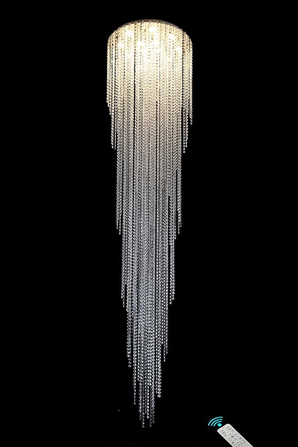 Flashing God H102'' High Ceiling Chandeliers for Entryway Modern Crystal Chandelier Large Foyer Chandeliers Modern Raindrop Chandelier for Villa Staircase,Pendant Light Fixtures