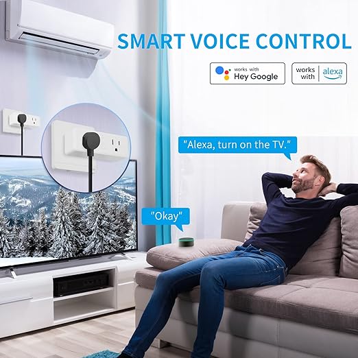 15A Dual Smart Plug, WiFi Outlet Extender, Smart Socket with Schedule&Timer, Bluetooth Outlets Compatible with Alexa and Google Assistant, ETL&FCC Certified, No Hub Required, 2.4G WiFi Only, 4-Pack