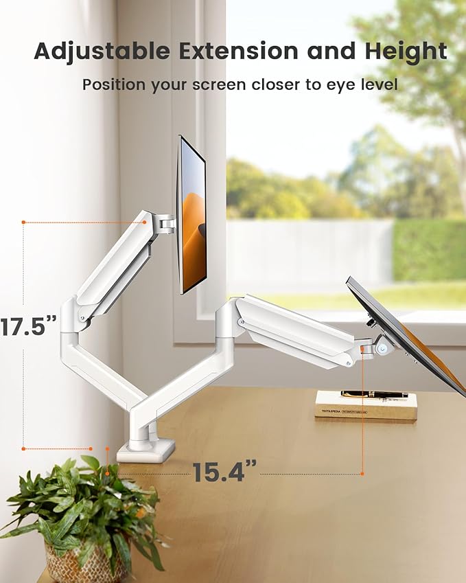 ErGear Dual Monitor Stand up to 32 inches Screen, Load-Bearing Max 22 lbs Each Arm, Adjustable Dual Monitor Mount, Sturdy Steel vesa Monitor Mount with Stable VESA 75x75 100x100mm-White