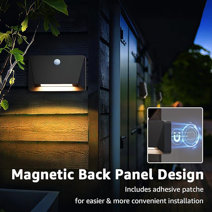 uuffoo Rechargeable Motion Sensor Wall Light, Magnetic Linkage Multi-Sensor Stair Lights with 3 Brightness Levels, Wireless Battery Operated Indoor Wall Lamp for Closet Bedroom Hallway(Black)