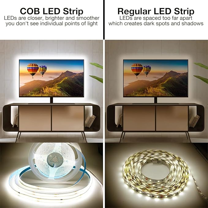 DAYBETTER COB LED Strip, 16.4 ft White LED Strip Lights, Dimmable LED Light Strip 4000K Bright Neutral White, 24V, 1600LEDs, 2835 Flexible LED Tape Light for TV, Bedroom, Kitchen Cabinet, Closet