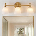 Vintage Bathroom Vanity Light Fixture, 3-Light Bathroom Lighting Fixtures Over Mirror, Antique Brass Finish with Frosted Milk Glass Shade, Wall Sconces Lighting for Bedroom, Living Room, Hallway, Sink