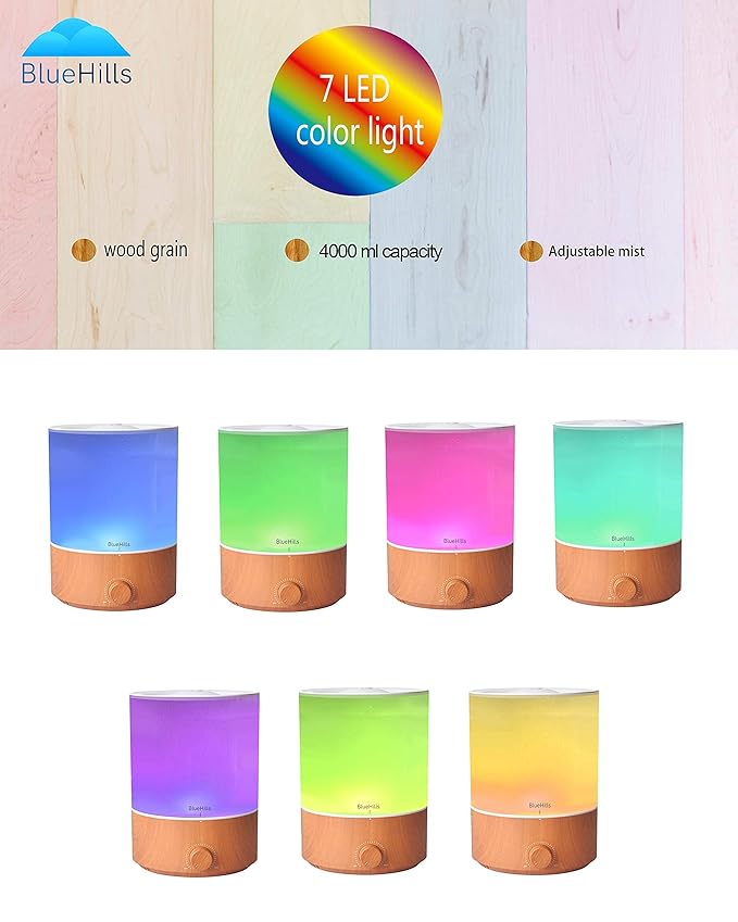 BlueHills Premium Set of Two Large 2500 ML and 4000 ML XL Essential Oil Diffusers Humidifier Combo for Large Room Home with Décor LED Lights Great Gift – Value Pack of Wood Grain.