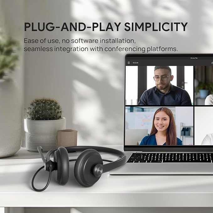 Yealink UH34 USB Headset with Mic,Stereo Wired Headphones with Noise Cancelling Microphone,Teams Certified,Professional Work Headphones for VoIP Phone PC Computer Call Center Office