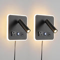 LED Wall Lamp Dimming Wall Mounted Reading Lights, Adjustable Headboard Plug in Wall Sconce with USB+USB C Ports, Headboard Bedside Lamp with 6W+3W Night Light 3000K (Gray)
