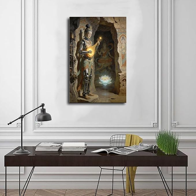 Framed Steampunk Mechanical Fairy Wall Art - Cultural Retro-Futuristic Poster for Home Office Bedroom Decor 12x18inch(30x45cm)