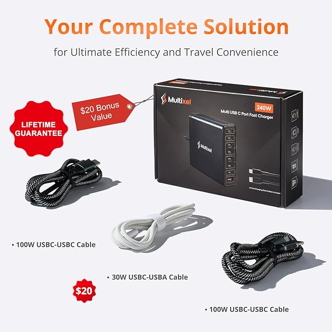 Upgraded 240W 8 Ports GaN Charger, USB Charging Hub, Multi USB C Charger Station, USB-C Charging Hub for MacBook Pro/Air/iPad Pro/iPhone/Samsung Galaxy Note