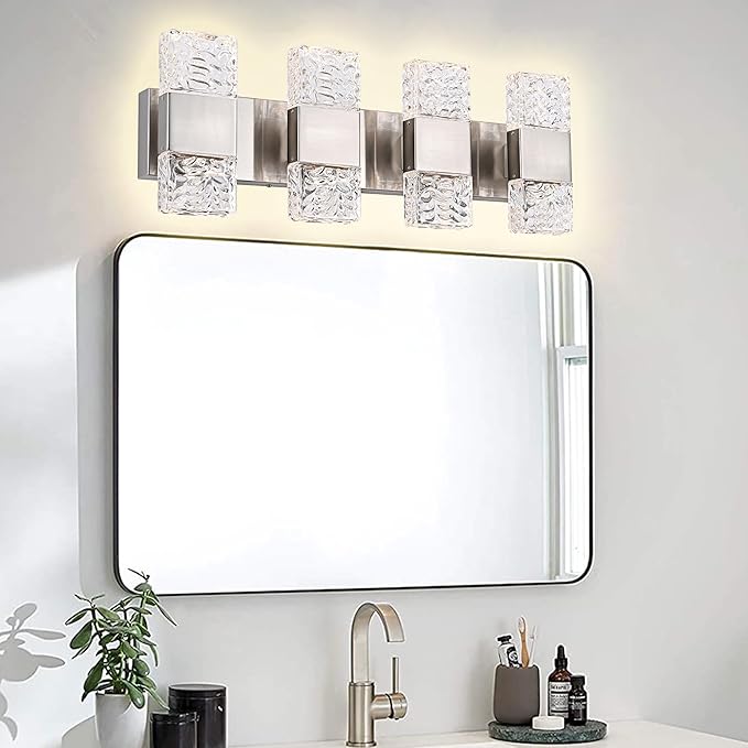 MELUCEE Brushed Nickel Bathroom Light Fixtures Over Mirror 23.6 Inch, 32W Dimmable 3000K LED Vanity Light Bar, Modern Bathroom Vanity Lights Above Mirror Wall Mount, Built-in Led Chips