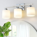 Mecgirn Stainless Steel Milk Glass Vanity Lights for Bathroom, 3 Light Chrome Bathroom Light Fixtures Over Mirror, Ceramic E26 Sockets Wall Mounted