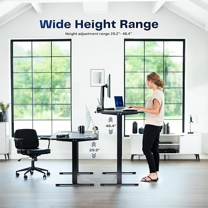 VIVO Electric 60 x 30 in Standing Desk, Memory Height Adjustment, 1B Series, Holds 220 lbs, Light Wood Top Black Frame, DESK-KIT-1B6C-30